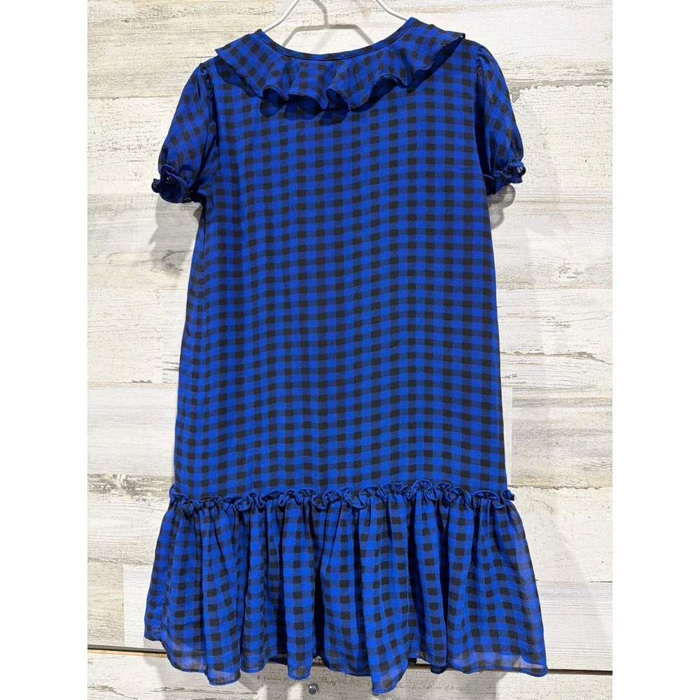 Polo Ralph Lauren Dress Girls 6 Blue Gingham Ruffle Puff Sleeve Preppy GUC*
